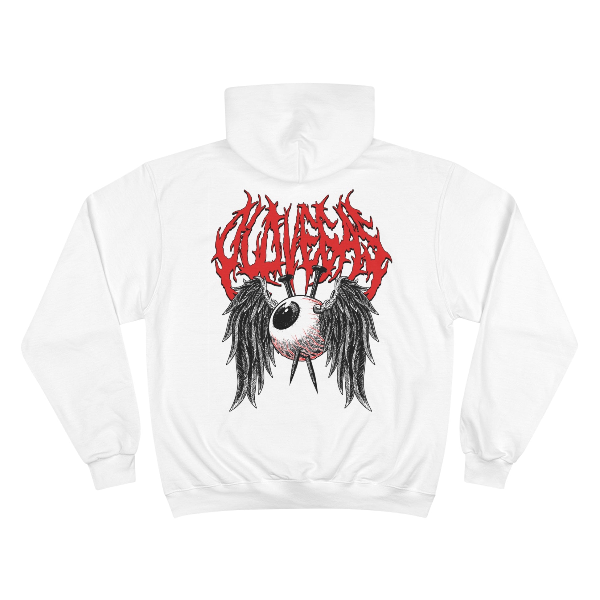 Unisex Champion Hoodie - Winged Eye with 'OLD VEGAS' Text in Gothic Style.