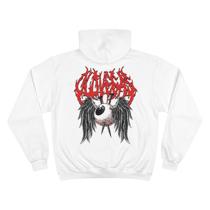 Unisex Champion Hoodie - Winged Eye with 'OLD VEGAS' Text in Gothic Style.