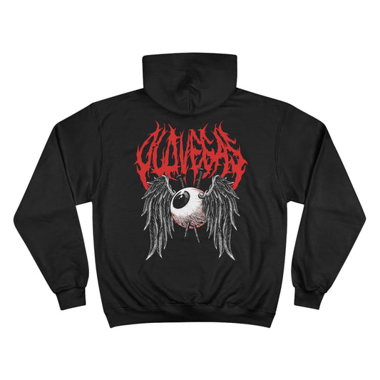 Unisex Champion Hoodie - Winged Eye with 'OLD VEGAS' Text in Gothic Style.