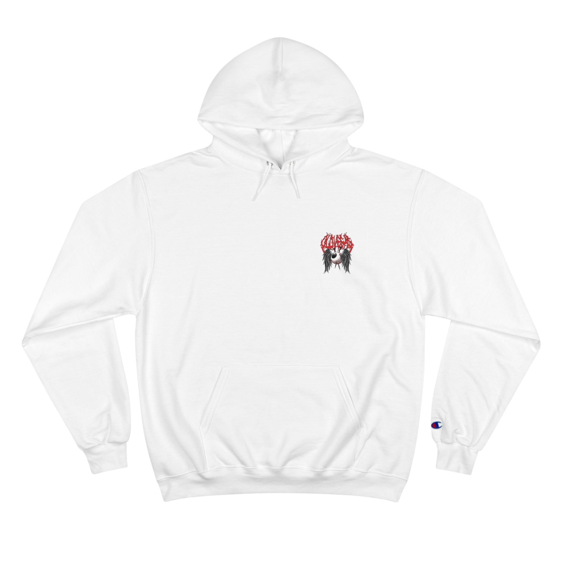Unisex Champion Hoodie - Winged Eye with 'OLD VEGAS' Text in Gothic Style.