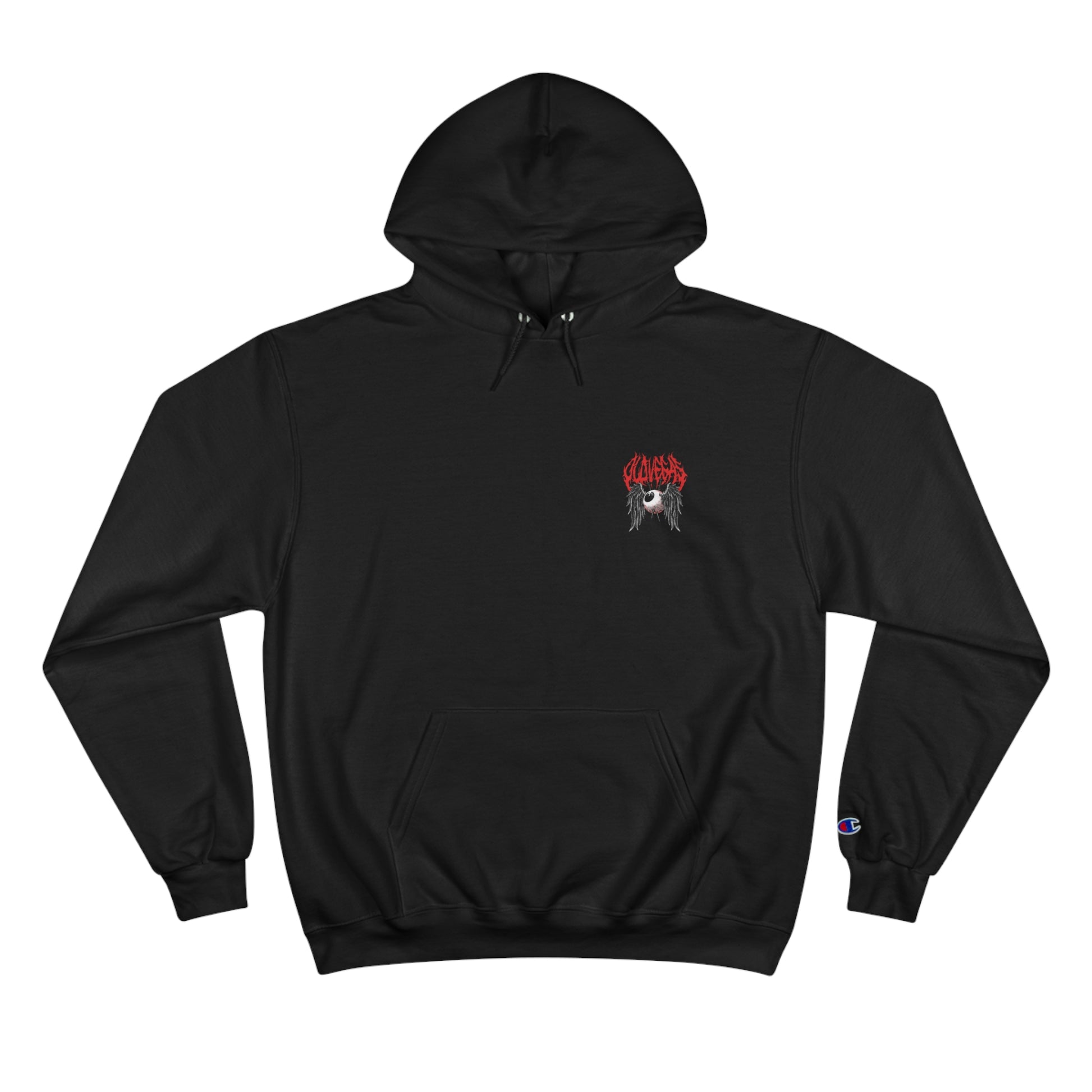 Unisex Champion Hoodie - Winged Eye with 'OLD VEGAS' Text in Gothic Style.