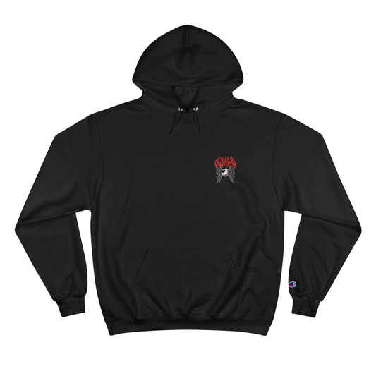 Unisex Champion Hoodie - Winged Eye with 'OLD VEGAS' Text in Gothic Style.